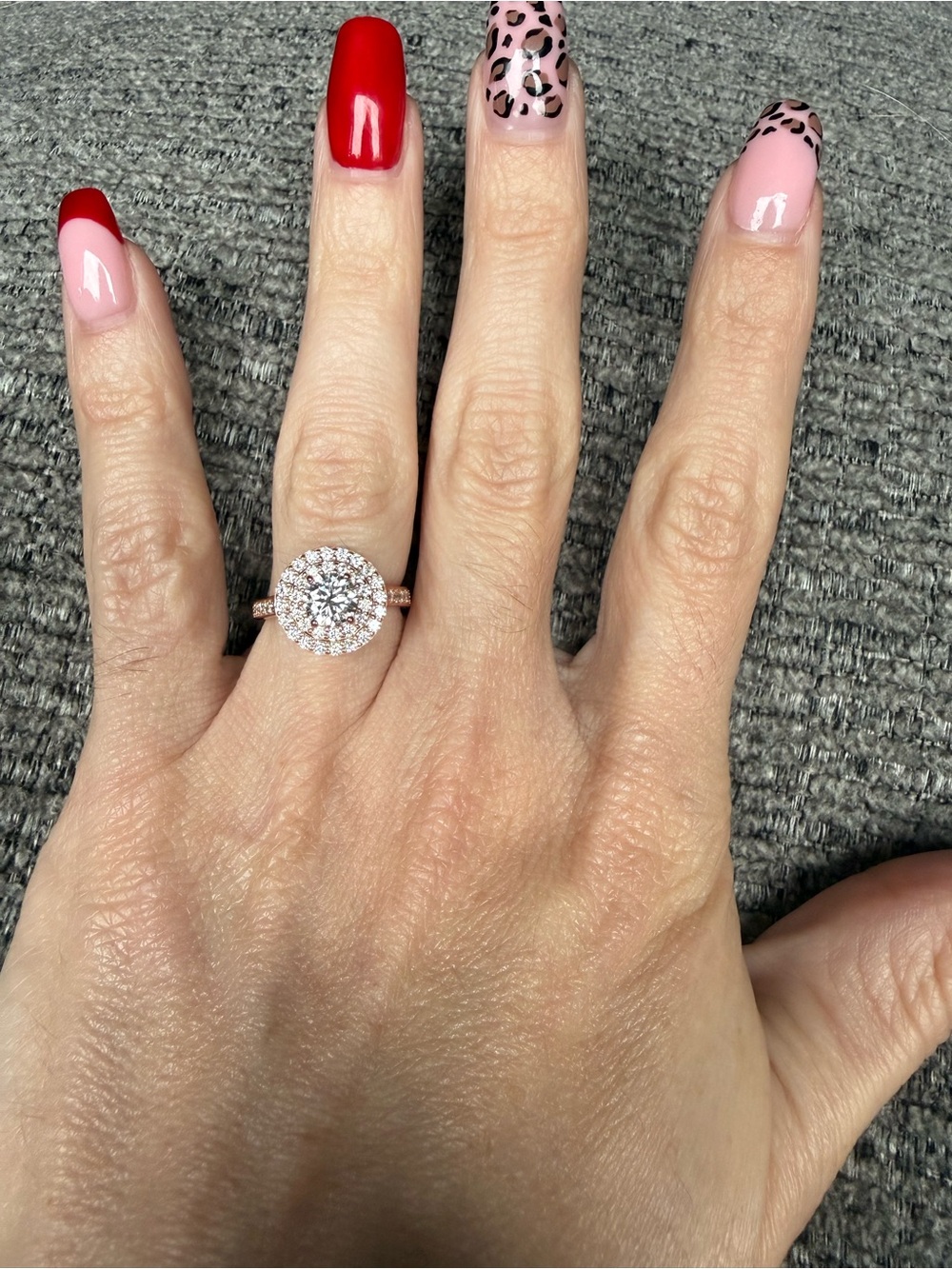 Moissanite Halo Cluster Ring in Rose Gold over 925 Sterling Silver